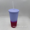 hot sale 22oz/650ml/24oz plastic Double Wall tumbler with color change tumbler with straw